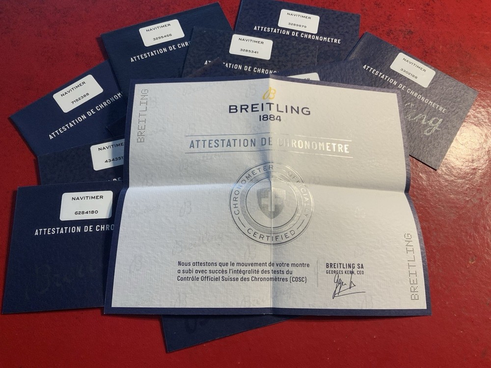 Breitling Attestation De Chronometre Certificate For Navitimer (ONLY ONE)