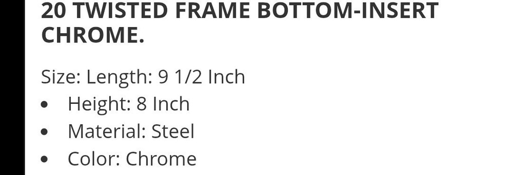 AUTHENTIC LOWRIDER CHROME TWISTED BICYCLE REAR FRAME INSERT 20" BIKES