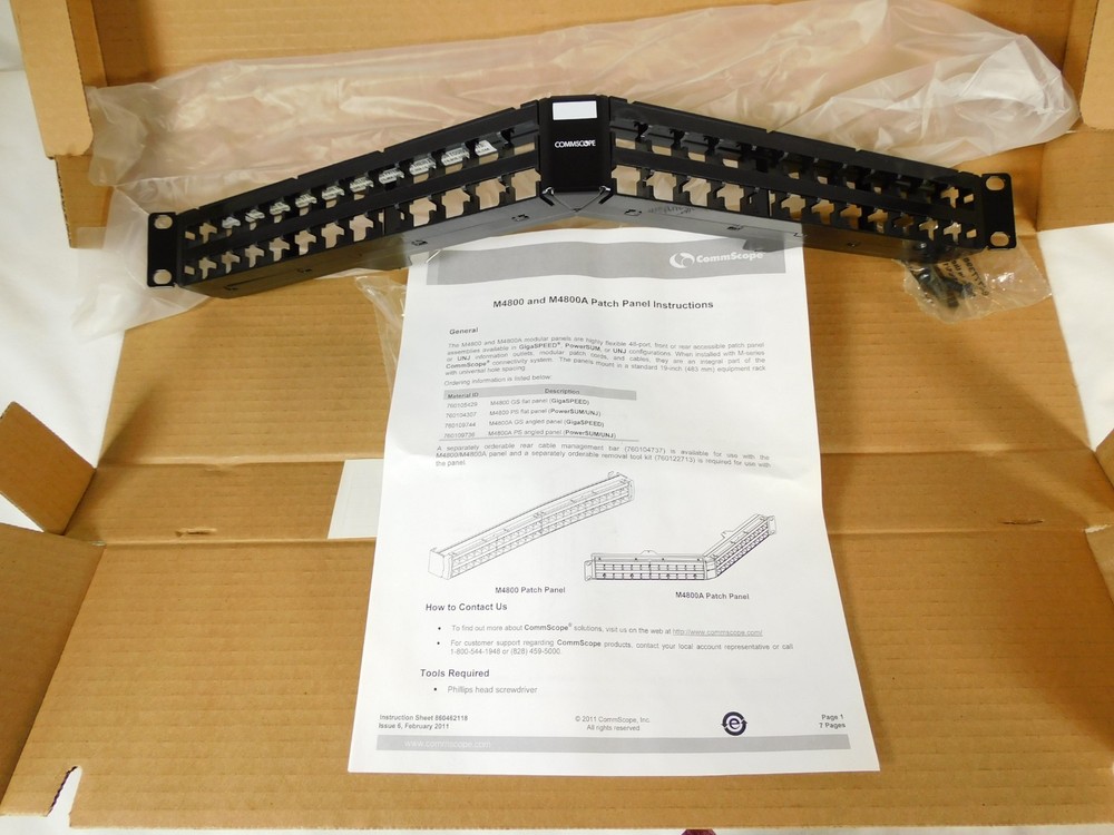 760109736 CommScope M4800A Angled Copper Patch Panel, 48-Port, 1 RU, Black