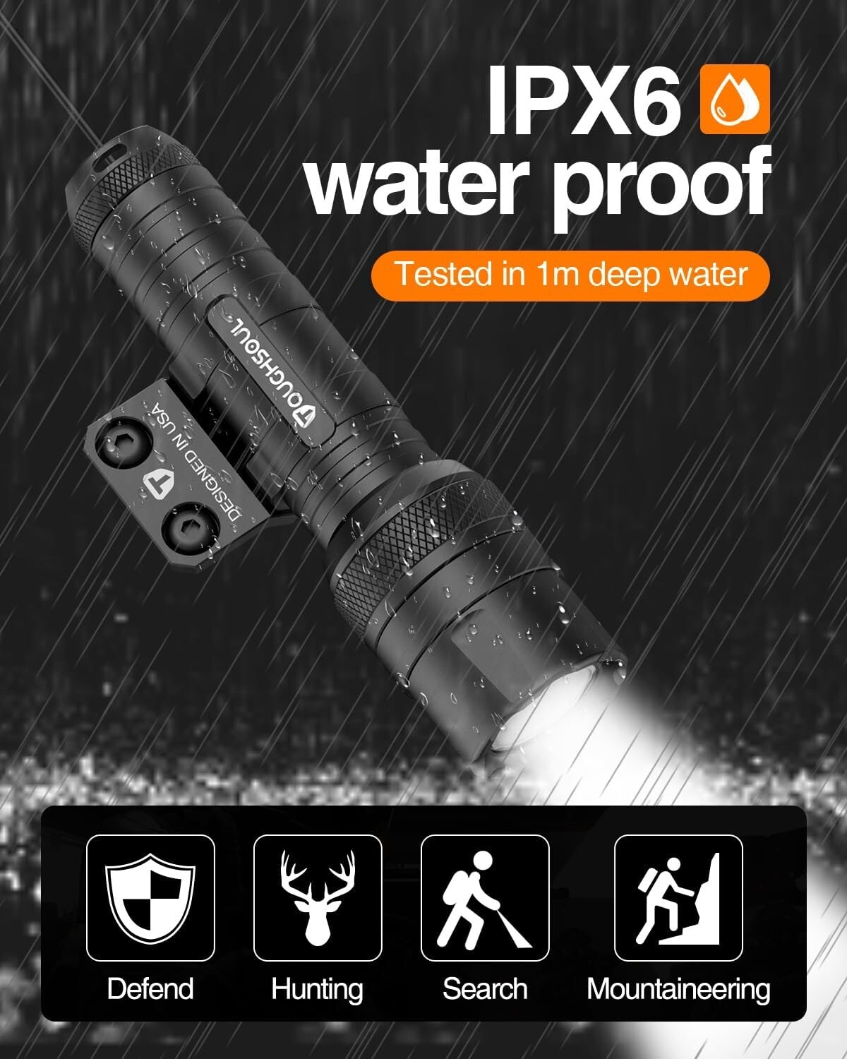 TOUGHSOUL 1250 Lumens Tactical Flashlight with Green Laser Sight for M-Lok Rifle