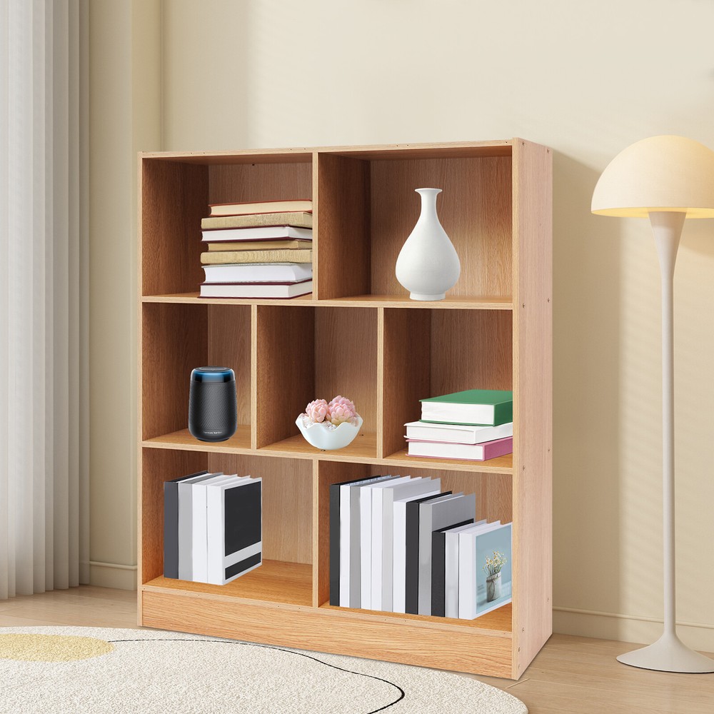 Density Board Bookcase, Bookcase with 7 Compartments, Floor-standing Bookcase