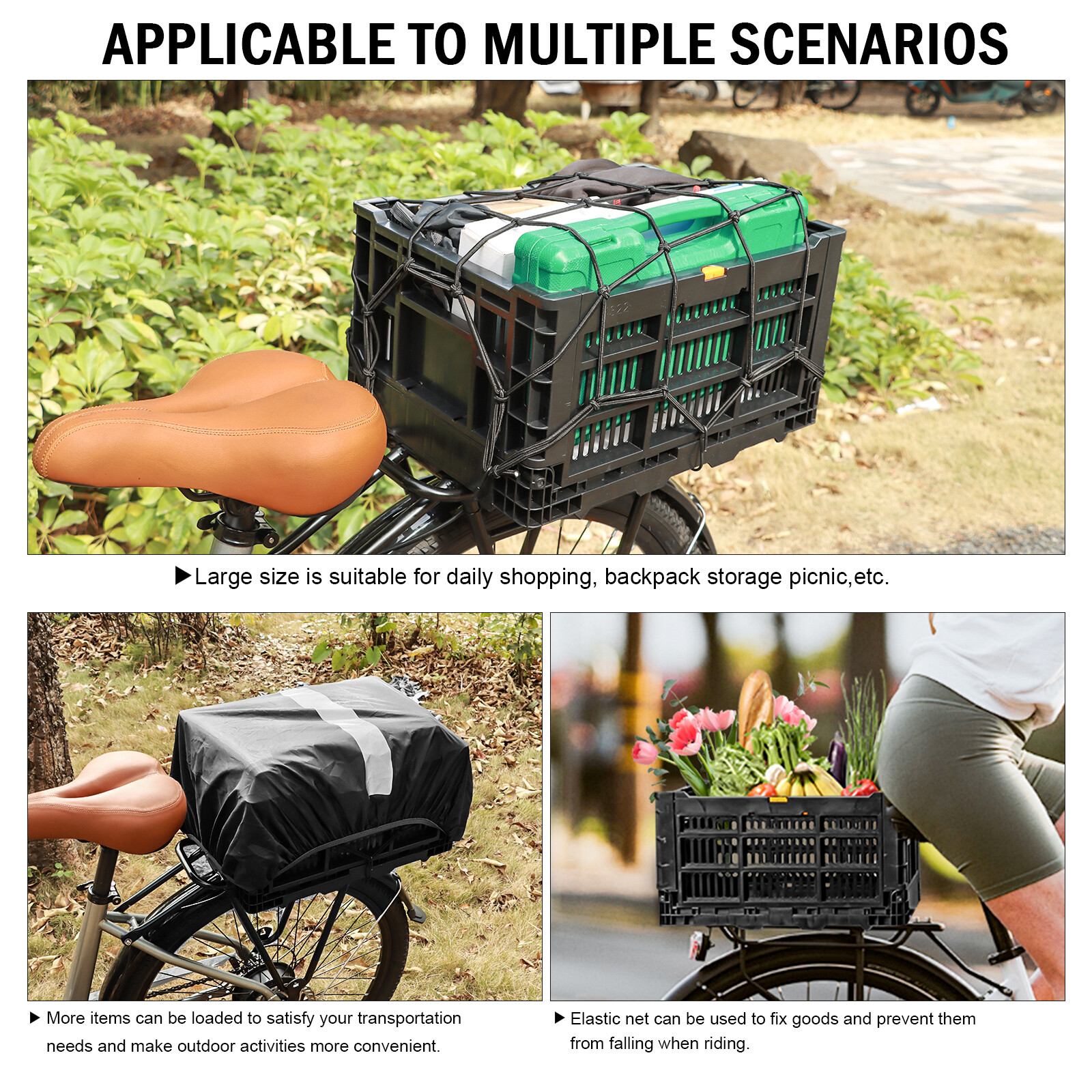 E-Bike Foldable Rear Basket, Rear Bicycle Cargo Rack, Ebike Storage Basket