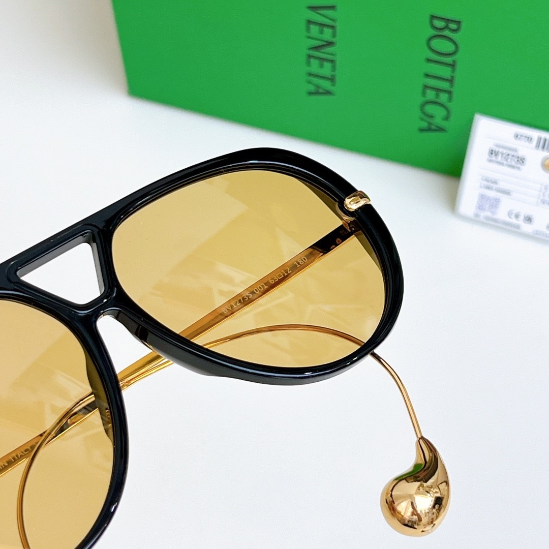 New Bottega Veneta BV1273 Women's Sunglasses Black Frame Yellow Lens Gift Box