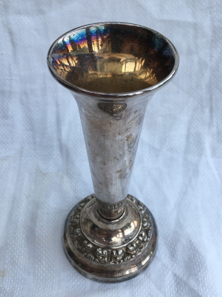 Ianthe silver-plated ornate metal bud vase