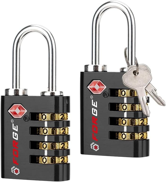 Forge Dual-Opening: Key or Combination Lock, TSA Approved Black 2 Pack