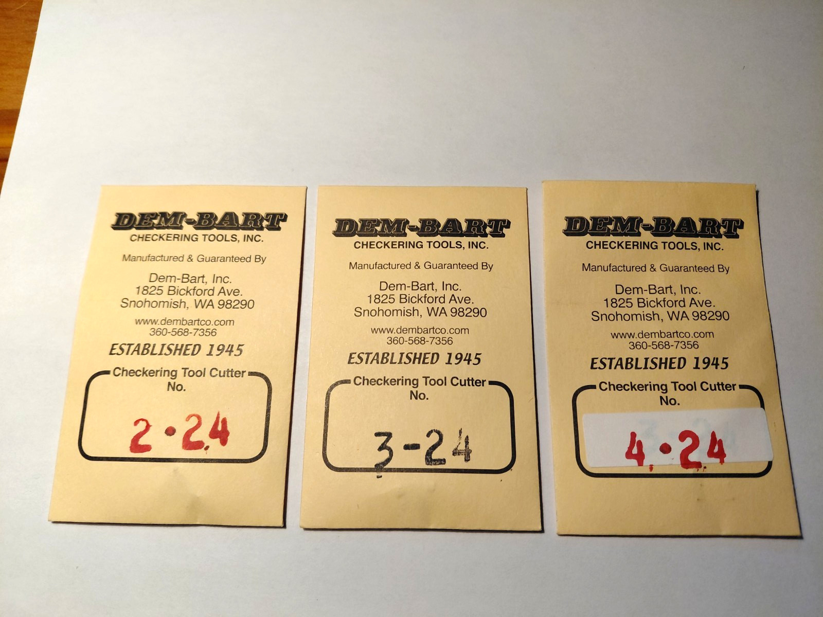 3 DEM-BART CHECKERING TOOL CUTTERS, 2-24 3-24, 4-24 "NEW"