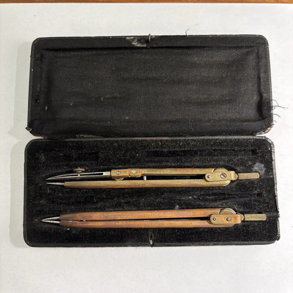 Vintage Drafting Instruments Set in Case Drawing Compass Divider Tools