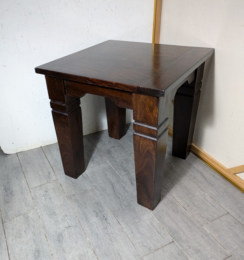 Vintage Heavy Rustic Solid Wood Asian Oriental Brutalist Side End Table W72