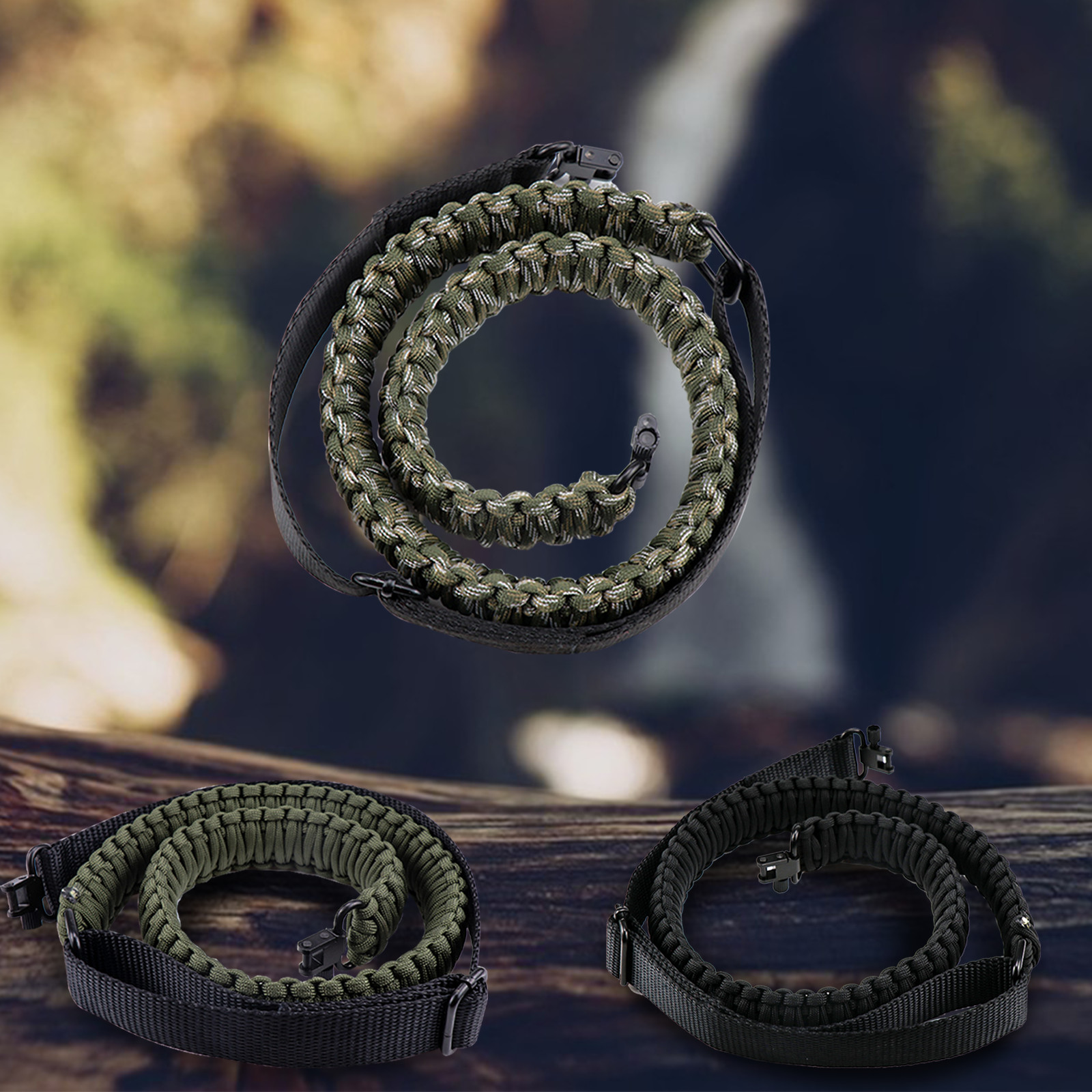 Tactical 2 Point 550 Paracord Rifle Gun Sling Shotgun Crossbow Strap w/ Swivels