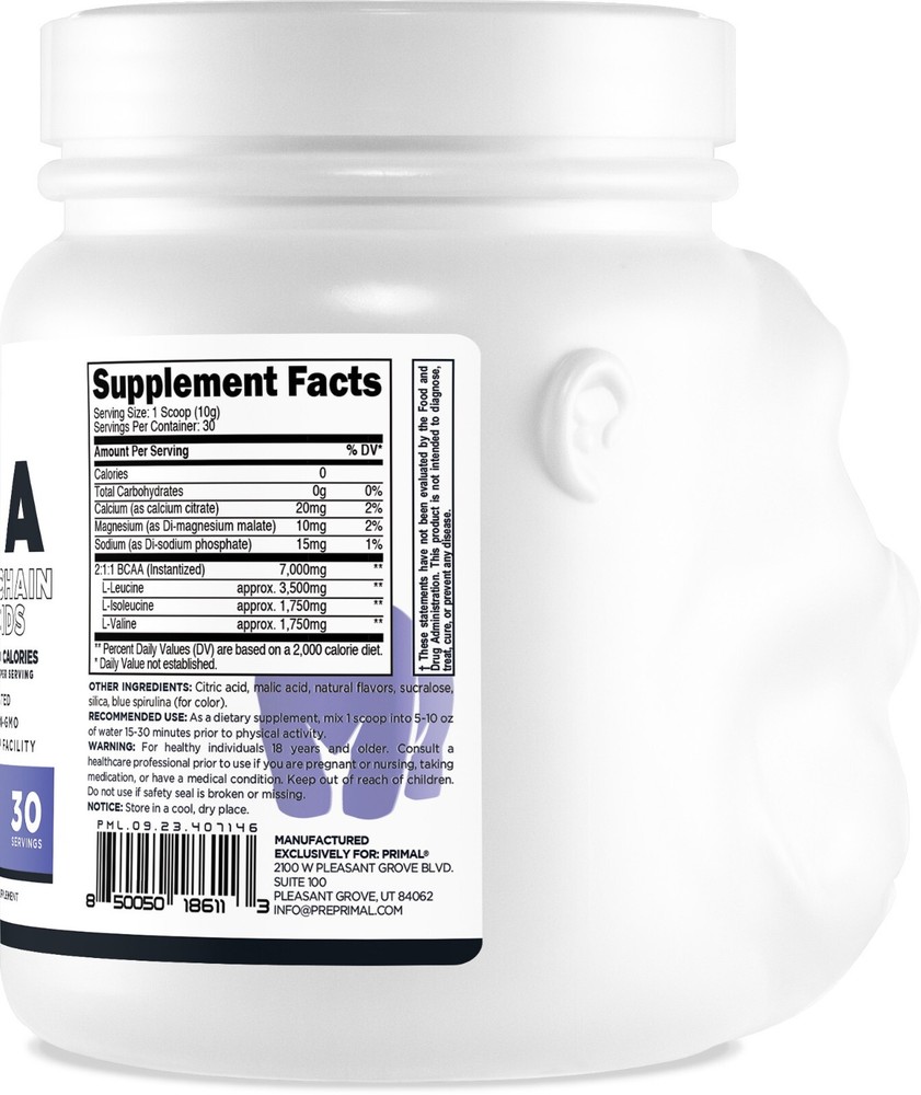 Primal BCAA Powder Blue Raz (30 SERV) (Blue Raspberry Flavored) - 0 g Carbs