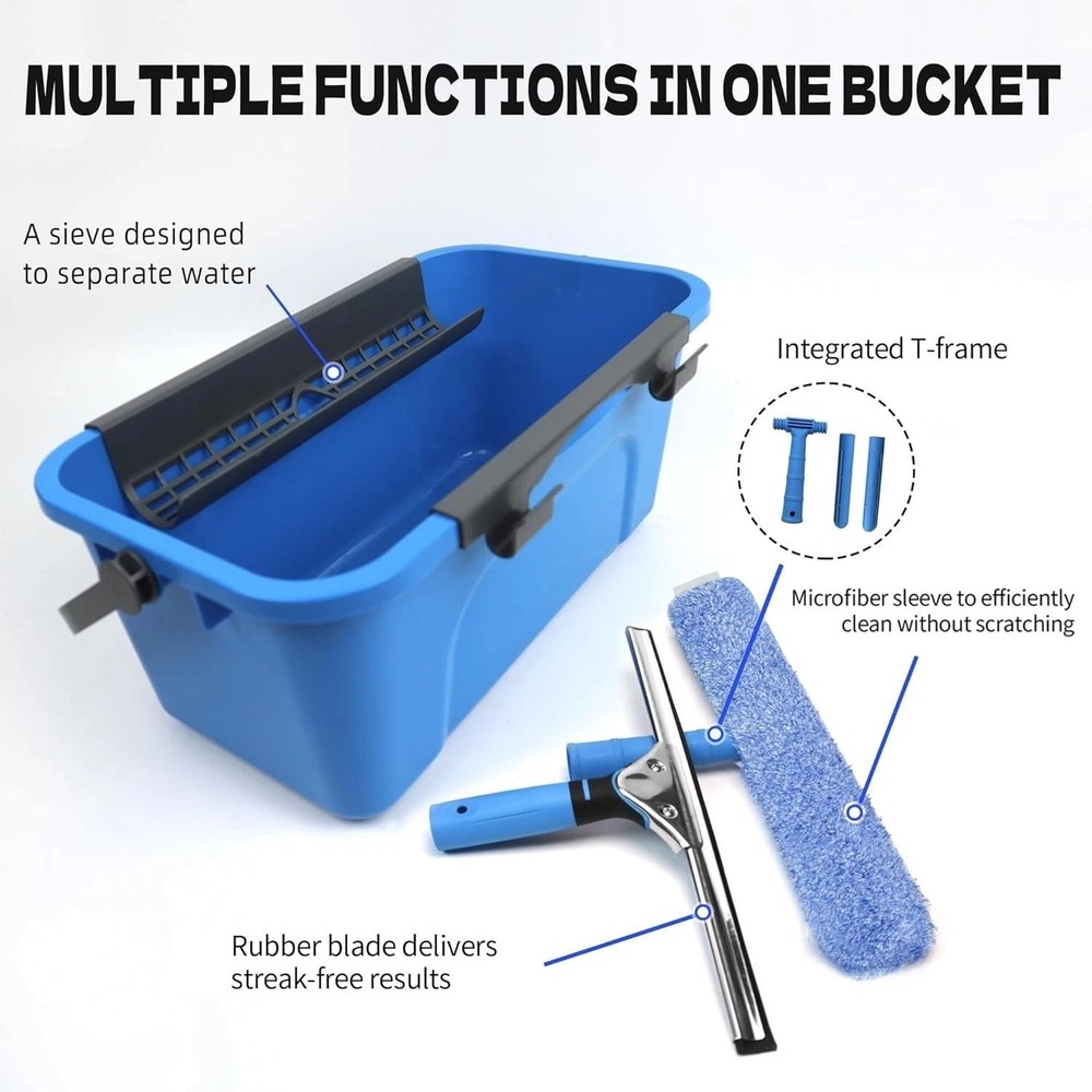 Window Cleaning Kit,Window Cleaning Squeegee kit with Bucket&Microfiber Scrub...