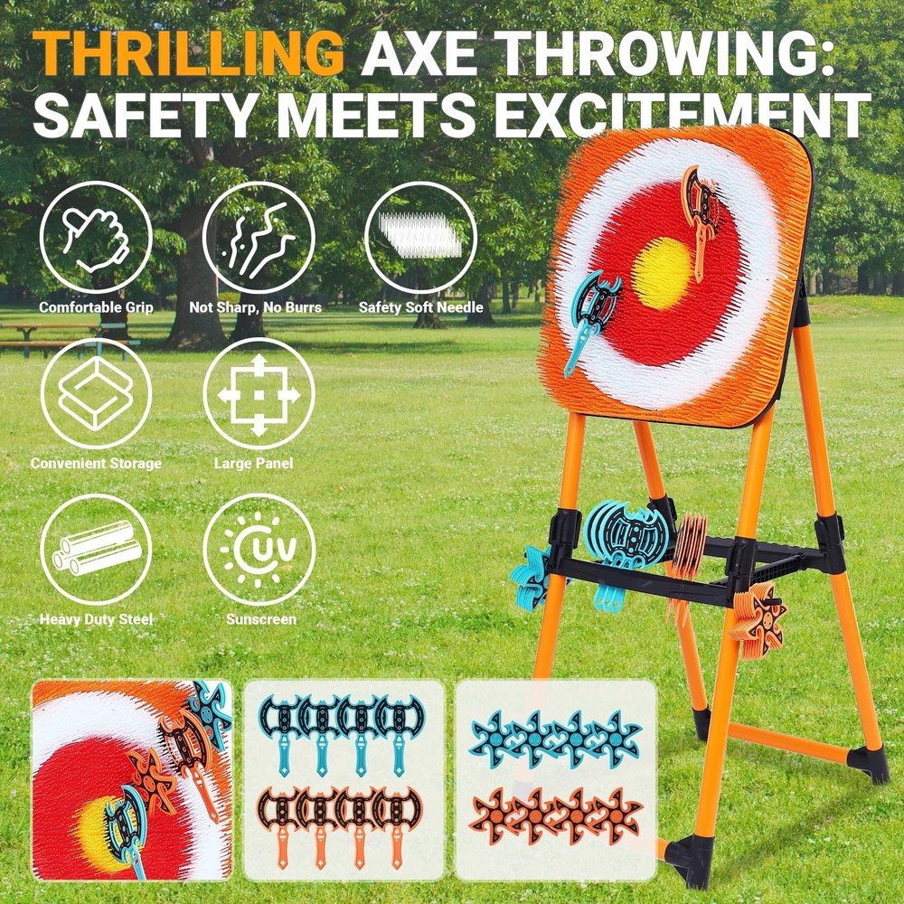 Axe Throwing Game Bristle Target with 16 Throwing Axes, Axe Throwing Outdoor ...