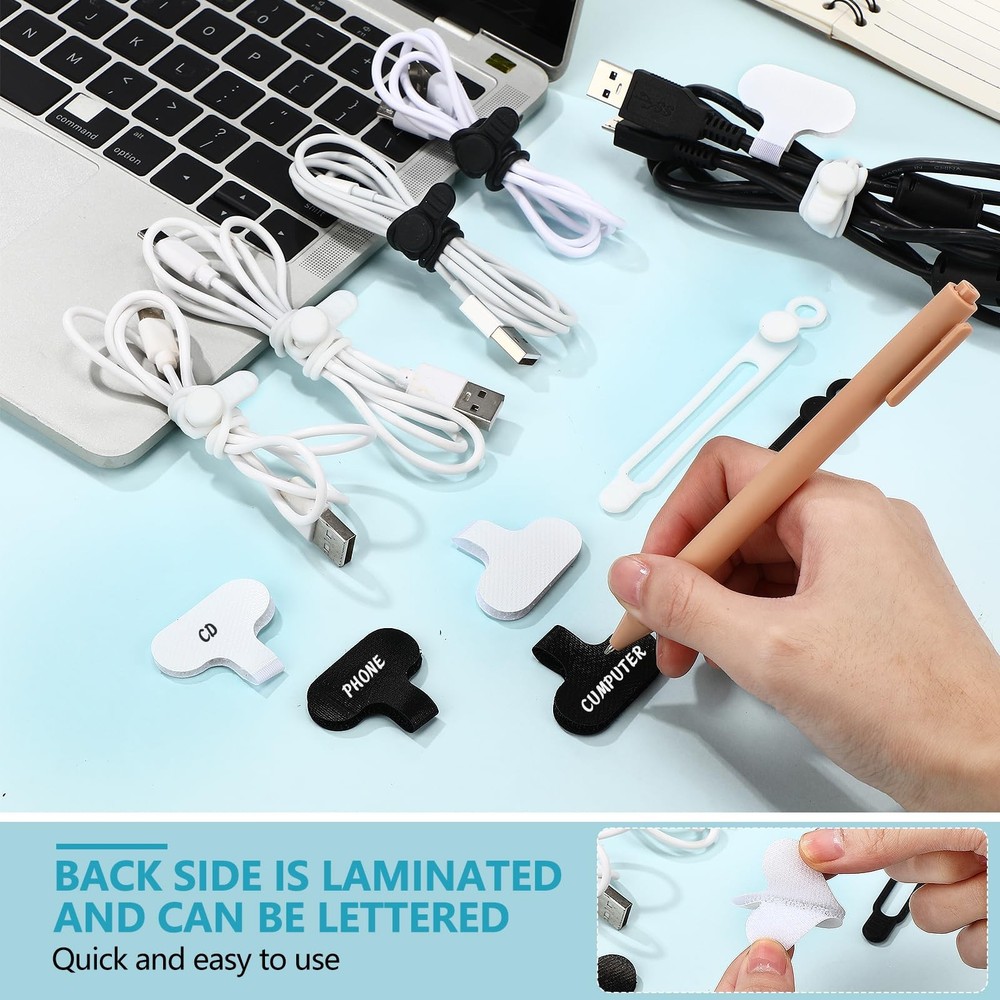AceOrbit 40pcs Silicone Cable Ties Labels - Reusable Cable Organizer