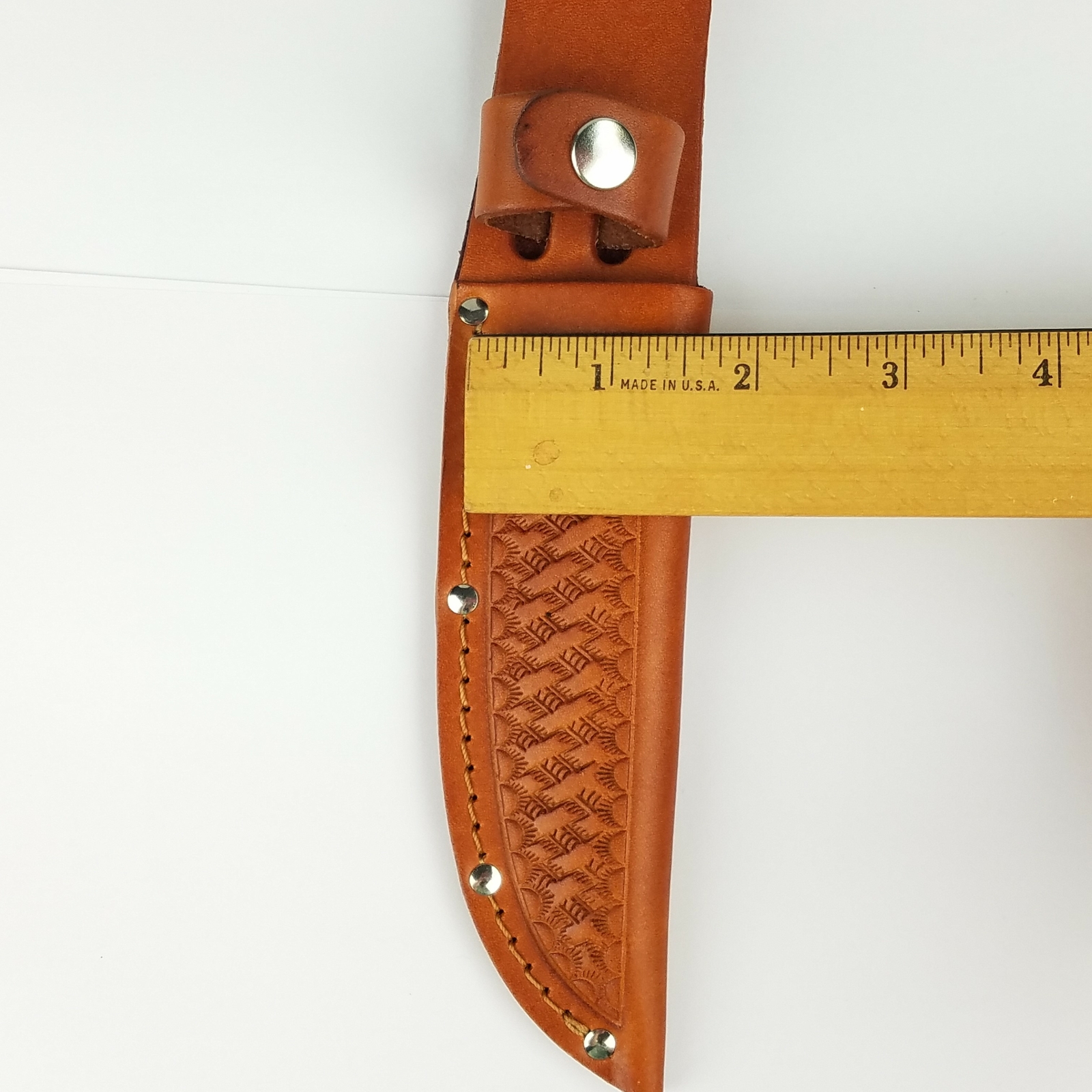 Sheath Straight Knife Brown Basketweave Leather Fits Up To 5" Blade 1134