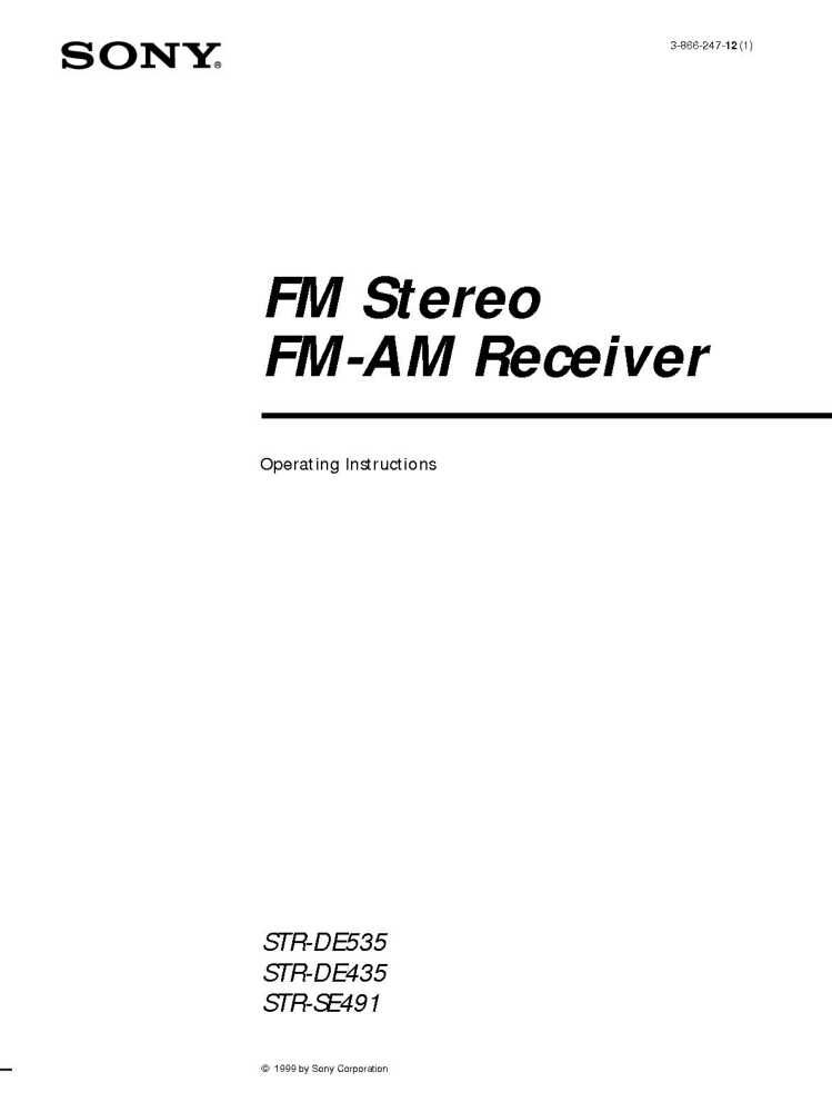 Sony STR-DE435 Amplifier / Receiver Owners Instruction Manual