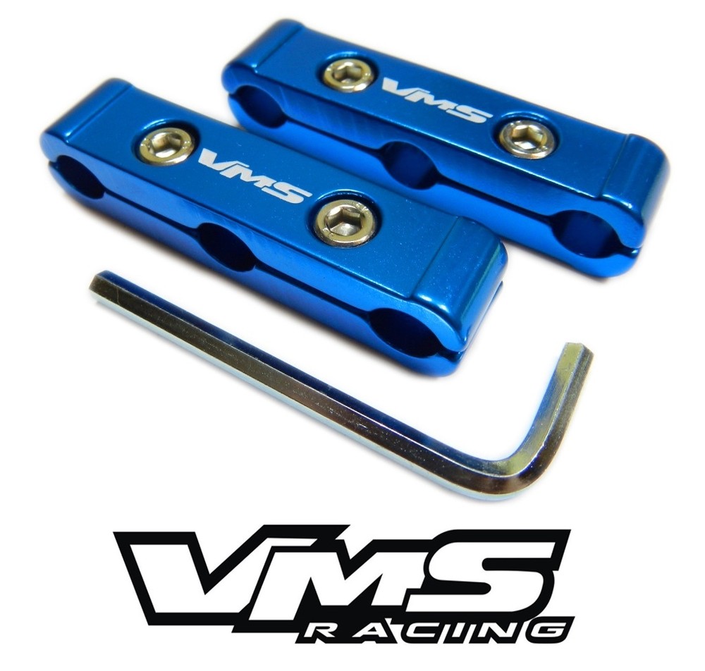 2PC V6 BILLET ALUMINUM BLUE SPARK PLUG 3 HOLE WIRE CABLE SEPARATOR DIVIDER SET