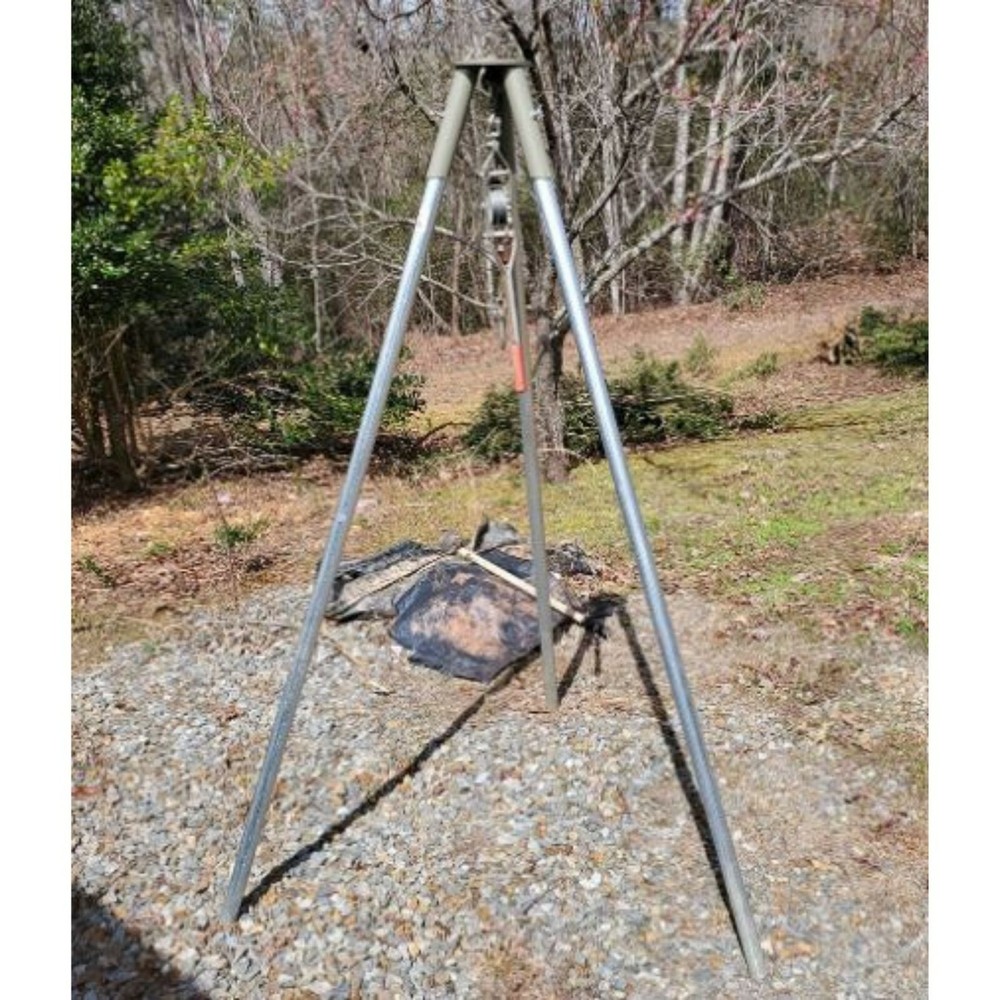 Tripod Header w Pulley Deer Feeder Stump Puller Camping Hunting Hanging Fire Pit