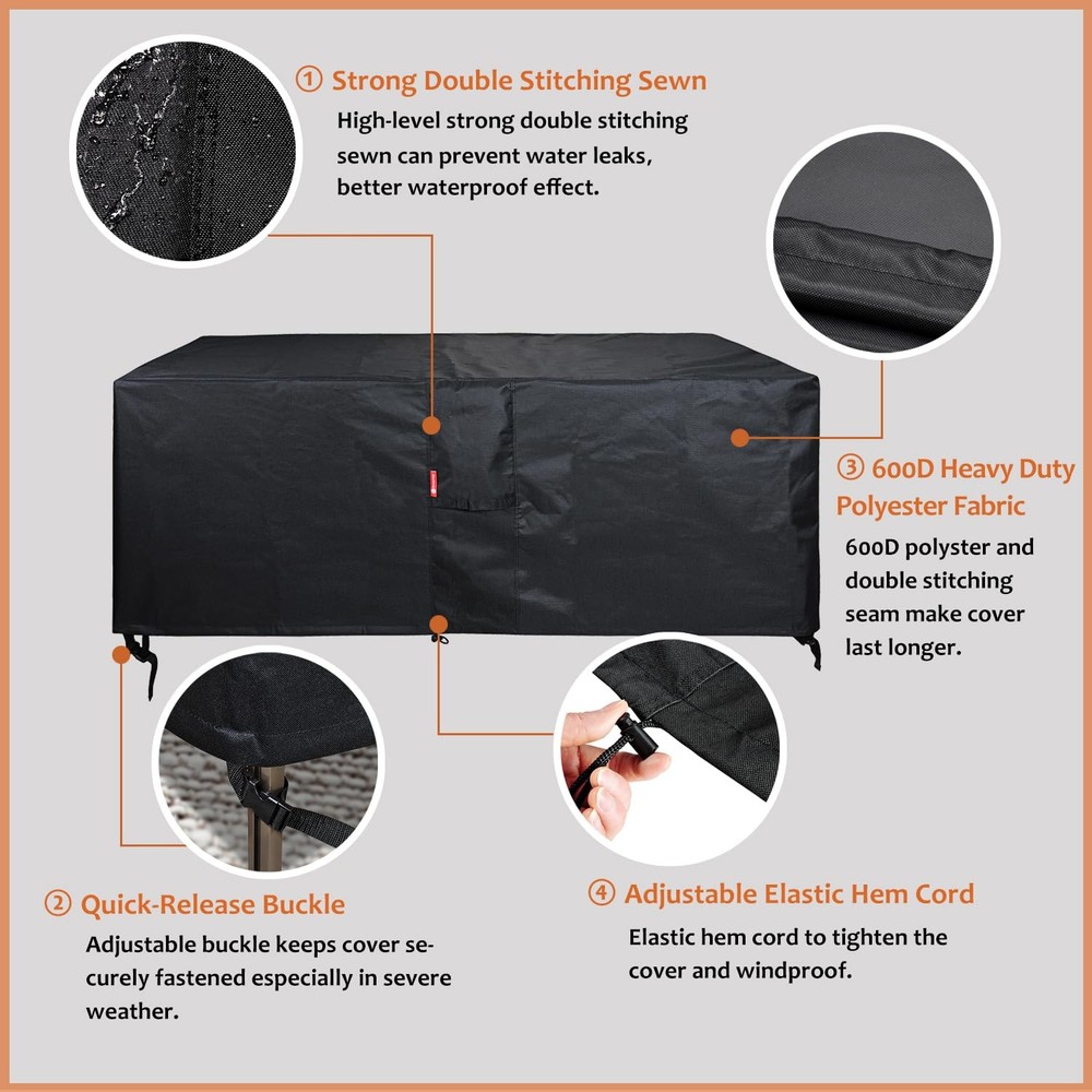 Fire Pit Cover Rectangular 50"L x 25"W x 24"H,Waterproof,Heavy Duty 600D Poly...