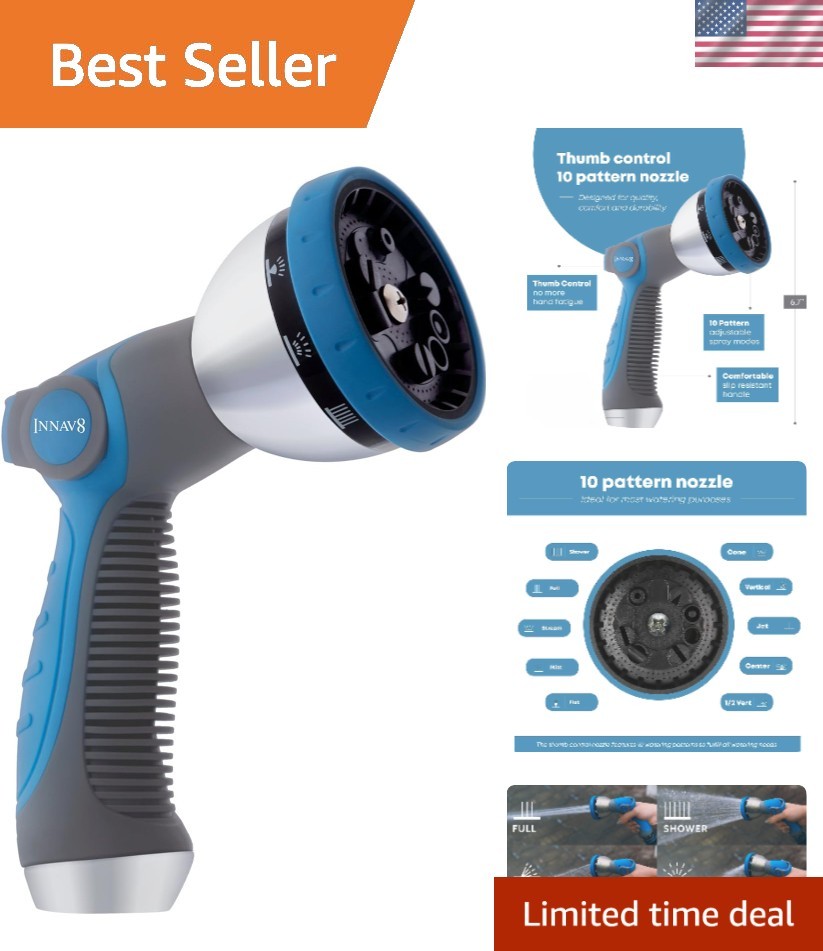 Versatile Heavy-Duty Hose Nozzle - 10 Adjustable Patterns, Leak-Proof Design