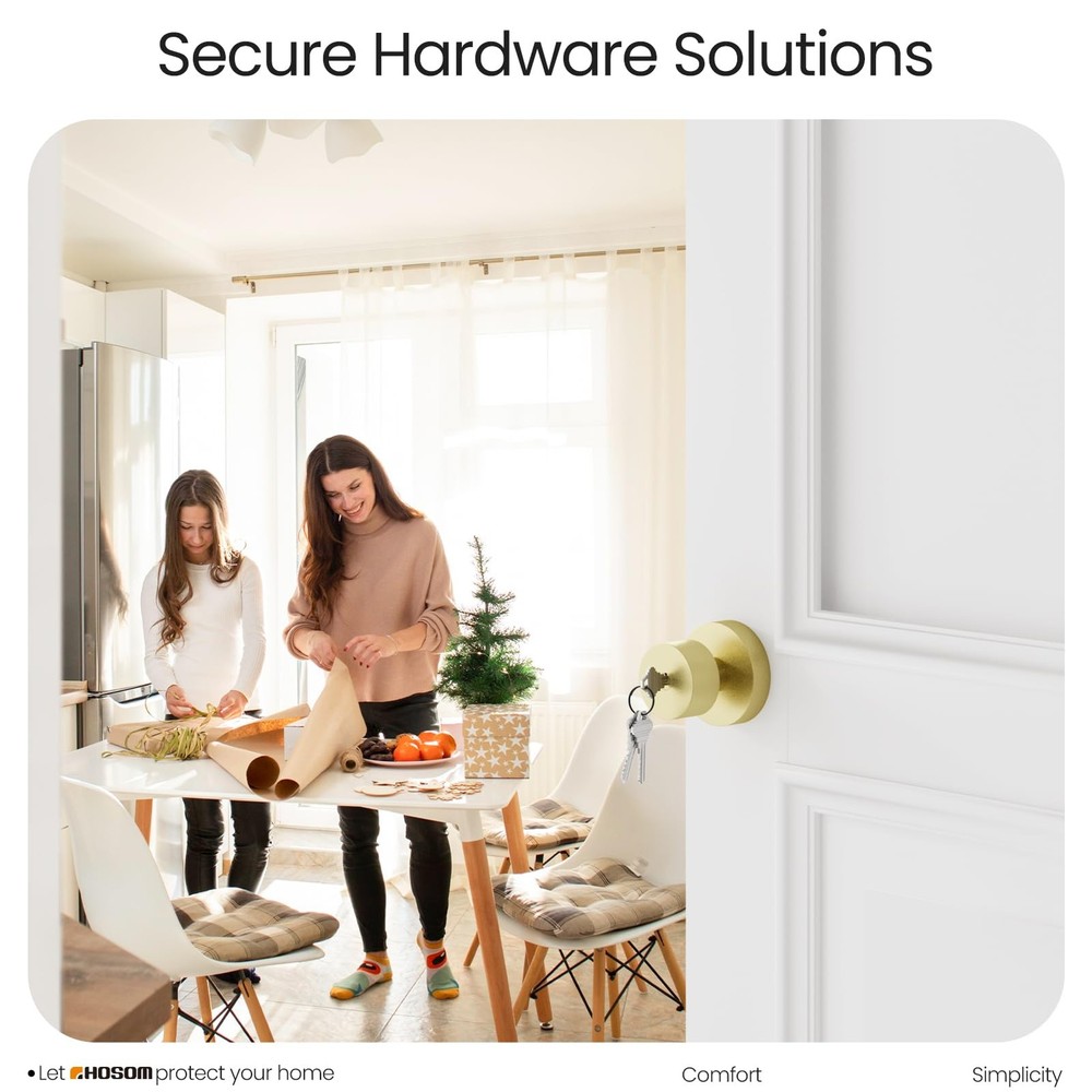 HOSOM Gold Door Knobs with Lock and Key, Keyed Entry Knob Gold,