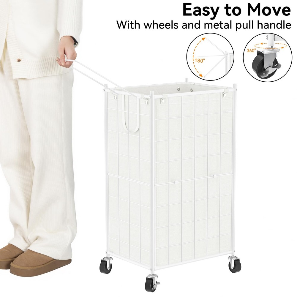 Laundry Hamper with Wheels,Metal Wire Frame Rolling Laundry Basket with Remov...