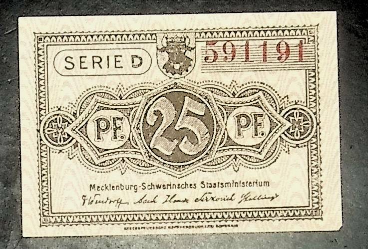 1922 Germany MECKLENBURG 25 Phennig Banknote / Notgeld UNC
