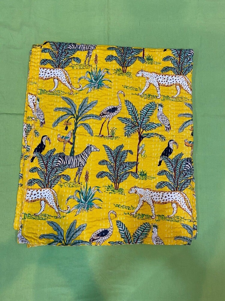 Indian Handmade Jungle Print Traditional Multi Patchwork kantha Throw