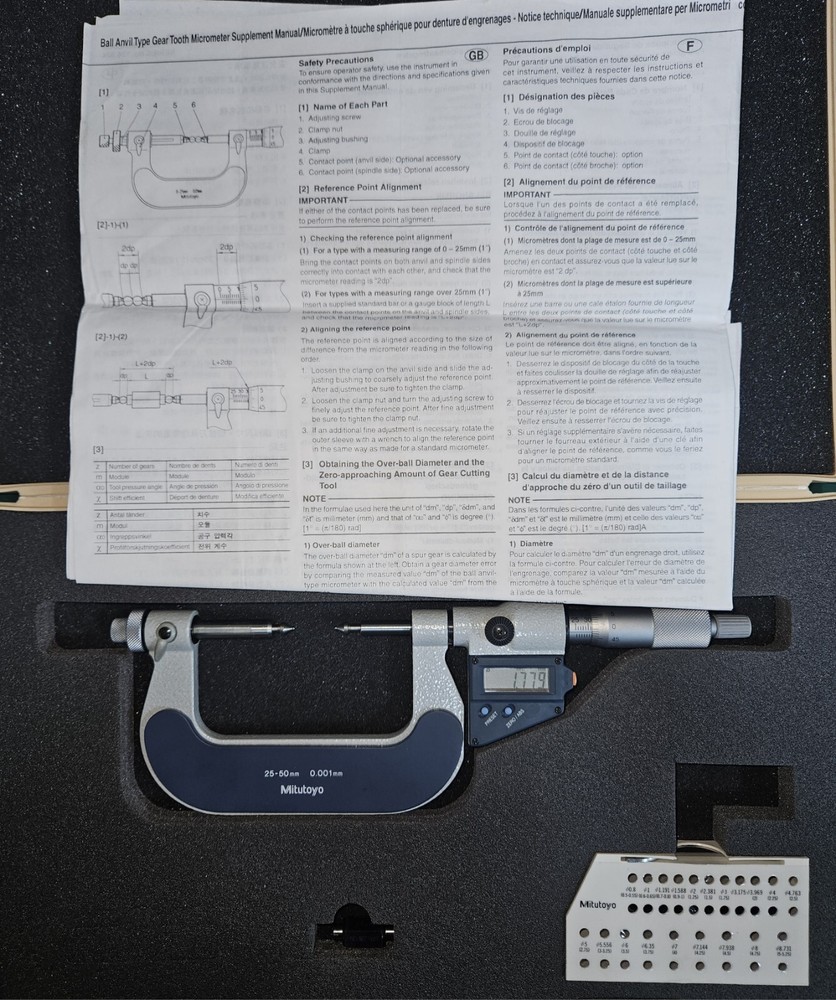 Mitutoyo 324-512-30 Digimatic Interchangeable Anvil Gear Tooth Micrometer