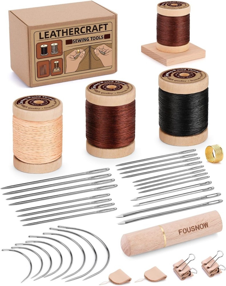 Leather Sewing Kit - Heavy Duty Stitching Set with Waxed Thread & Needles