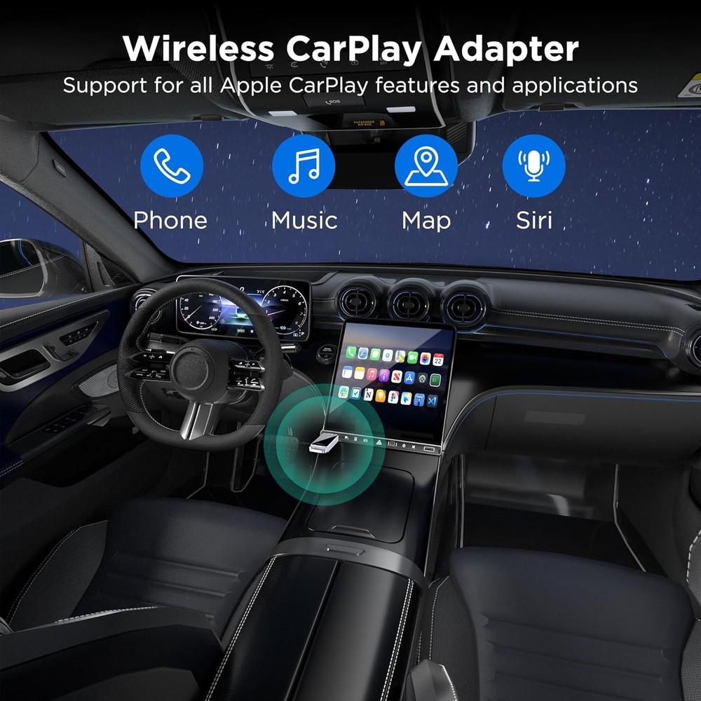 Wireless CarPlay Adapter Upgraded, Plug and Play, No Latency, Bluetooth & Wifi.