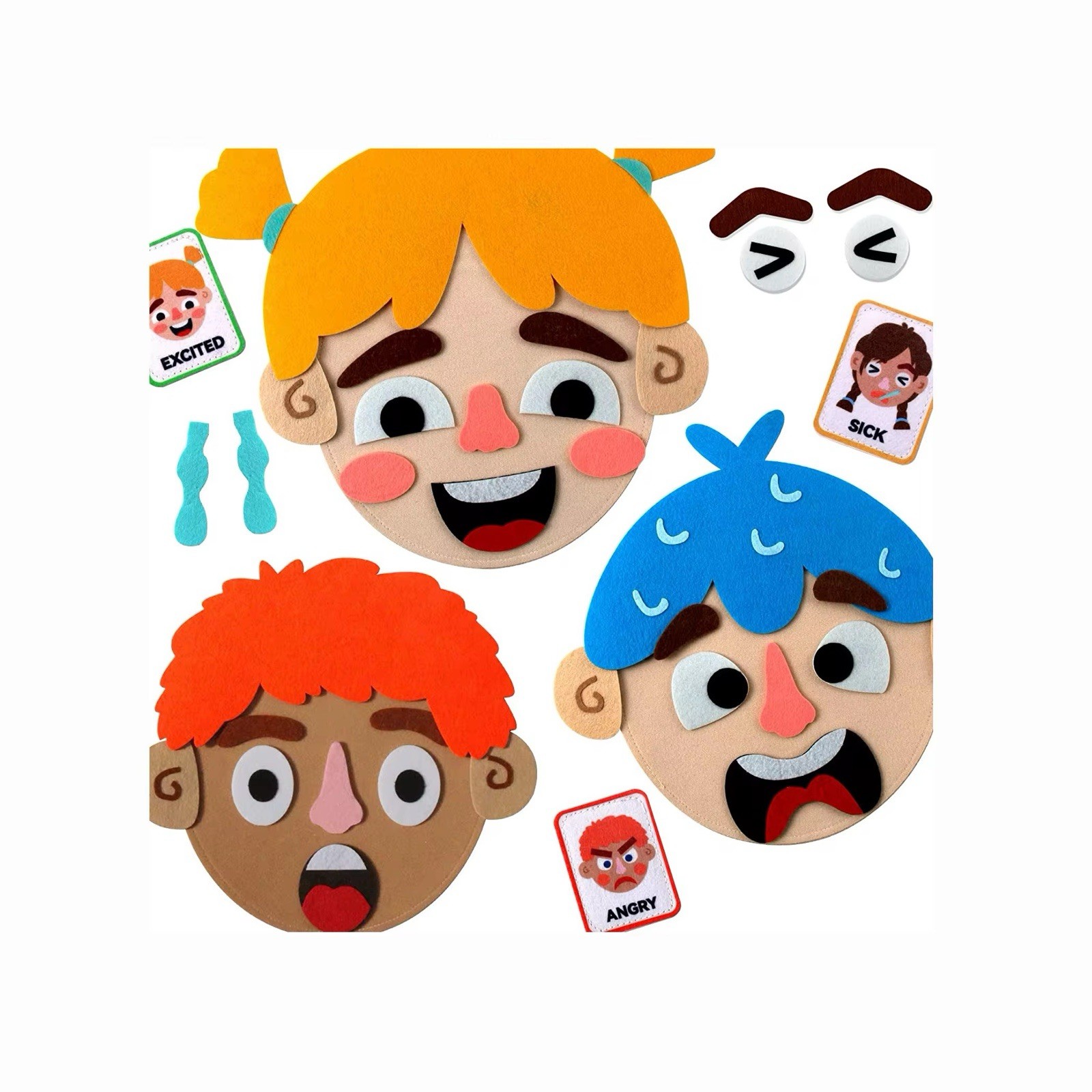 Kids Felt Face Emotions Toy Educational Learning Activity for Toddlers Preschool