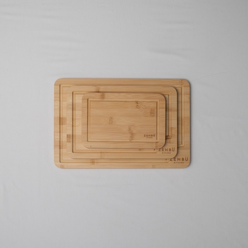 Zenbu Kitchen Bamboo Cutting Board Set – 3-Pack (Light Bamboo)