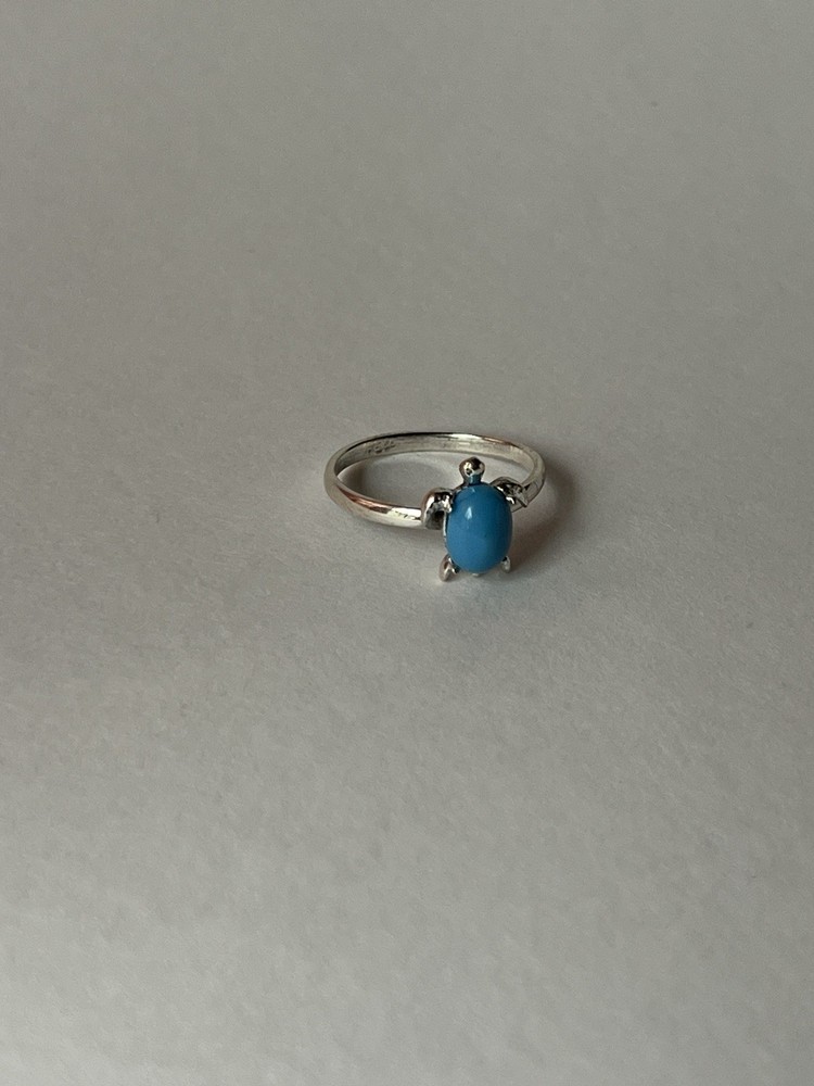Minimalist Turtle Ring Turquoise & 925 Sterling Silver Size 7.5