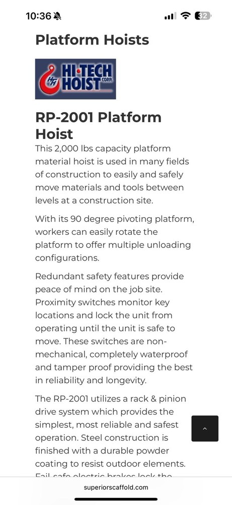 Hi-Tech RP-2001 Construction Hoist Elevator Material Lift - NICE!!!