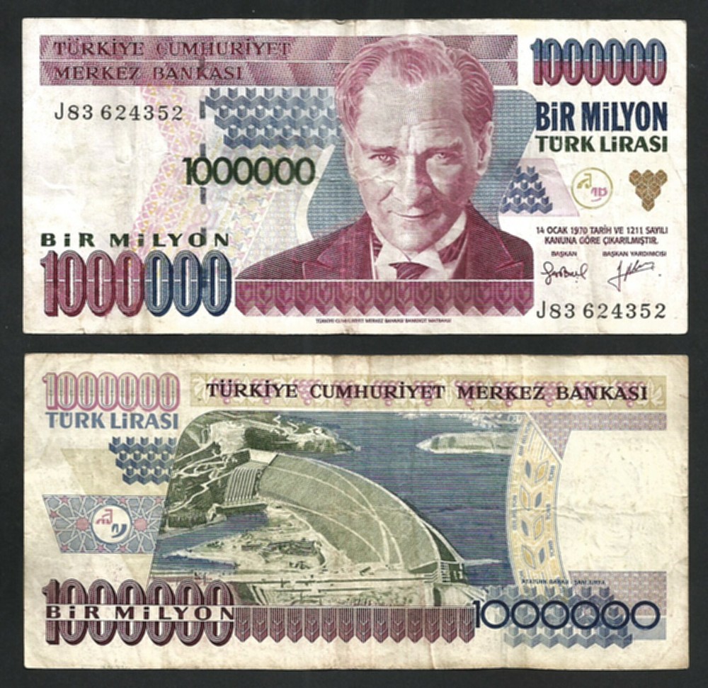 TURKEY 1000000 - 1 MILLION LIRA 2000, VF, P-213, Circulated