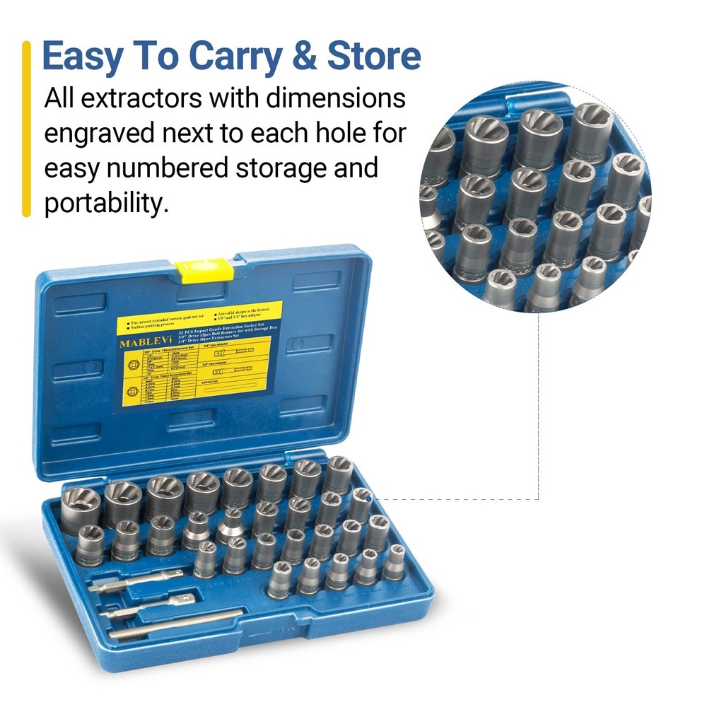 32PCS Bolt Extractor Set, Upgrade Impact Bolt & Nut Remover Set, Stripped Lug...