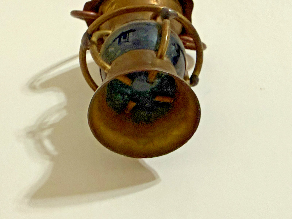 Miniature Copper Colored Railroad Lantern Artwork w/ Blue Marble