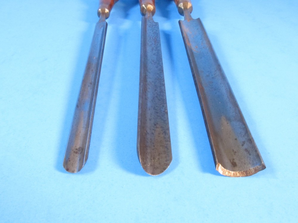 lot of 3 Buck Brothers long tang style wood gouges or carving tools