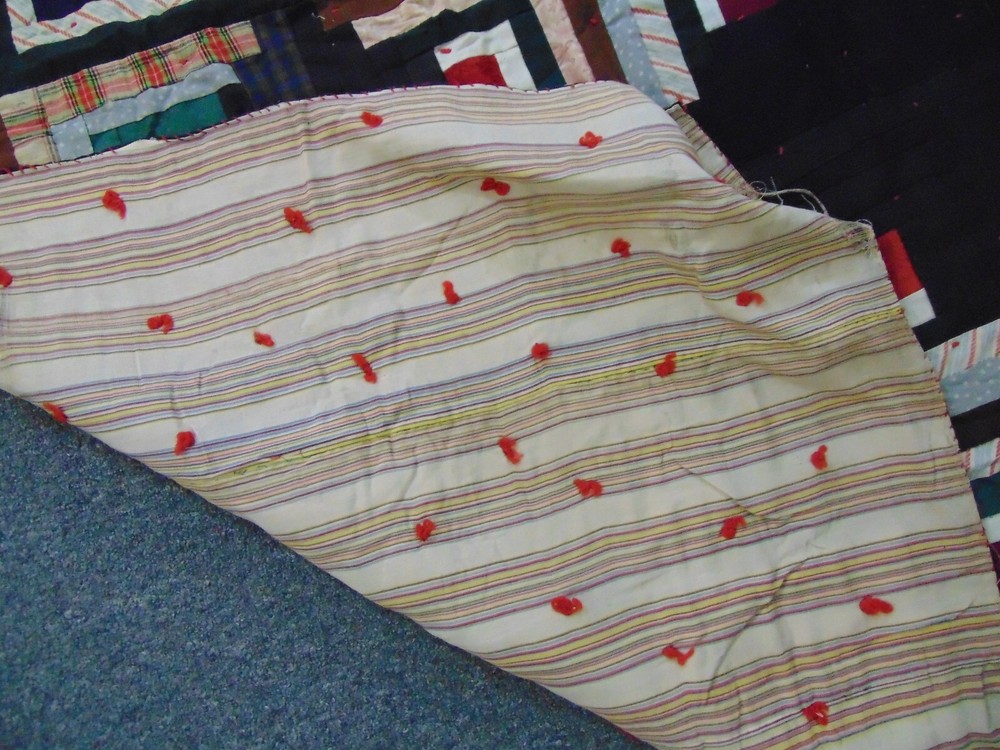1900s Quilt-LOG CABIN Pattern-52x83-Wool-Pattern in a Pattern Type-HANDSOME-SALE