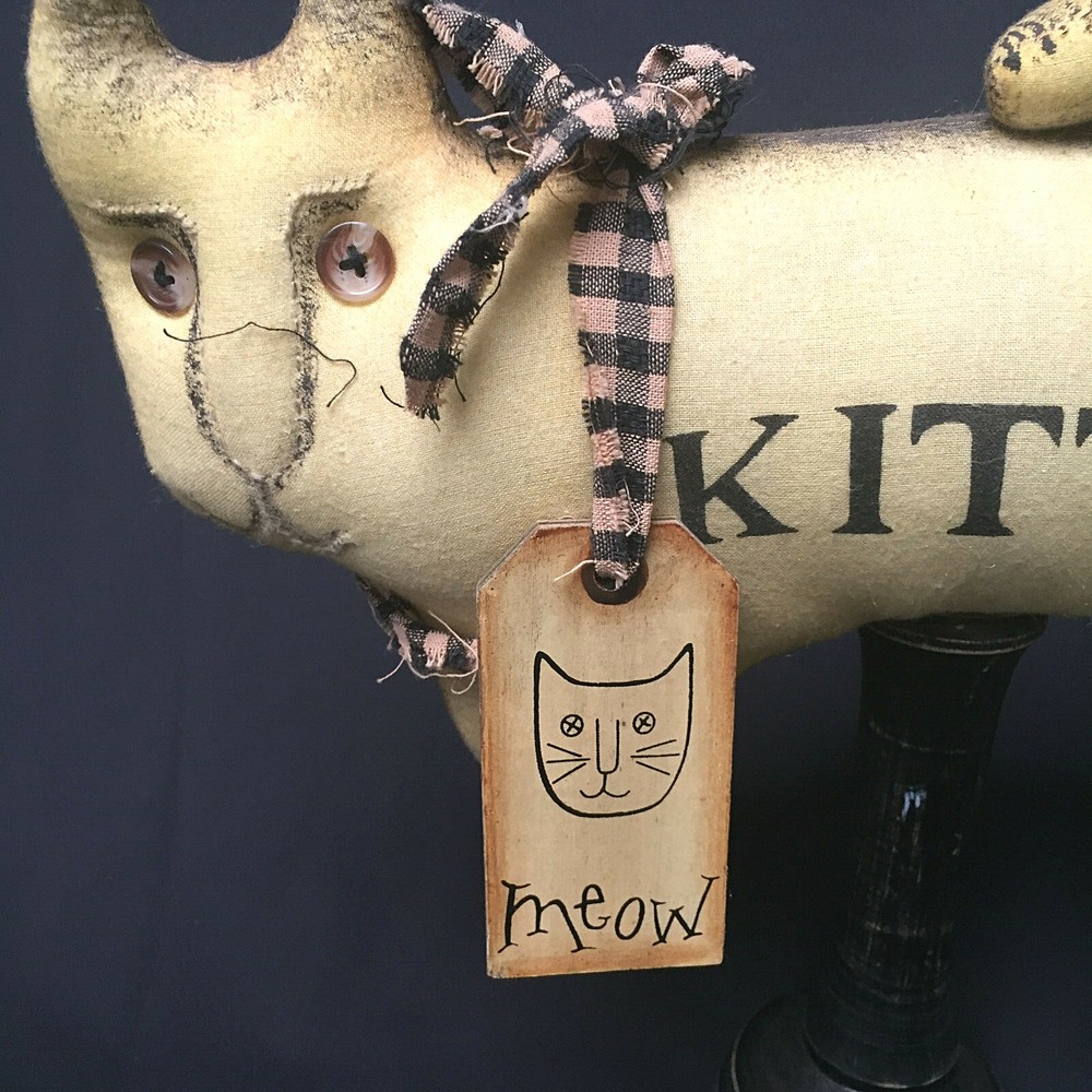 Folk Art Kitty Handmade On A Stand Handpainted