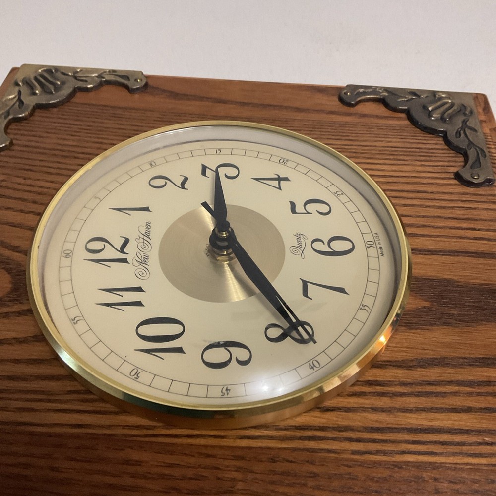 Vintage New Haven Wall Clock With Brass Corner Decor, Tested
