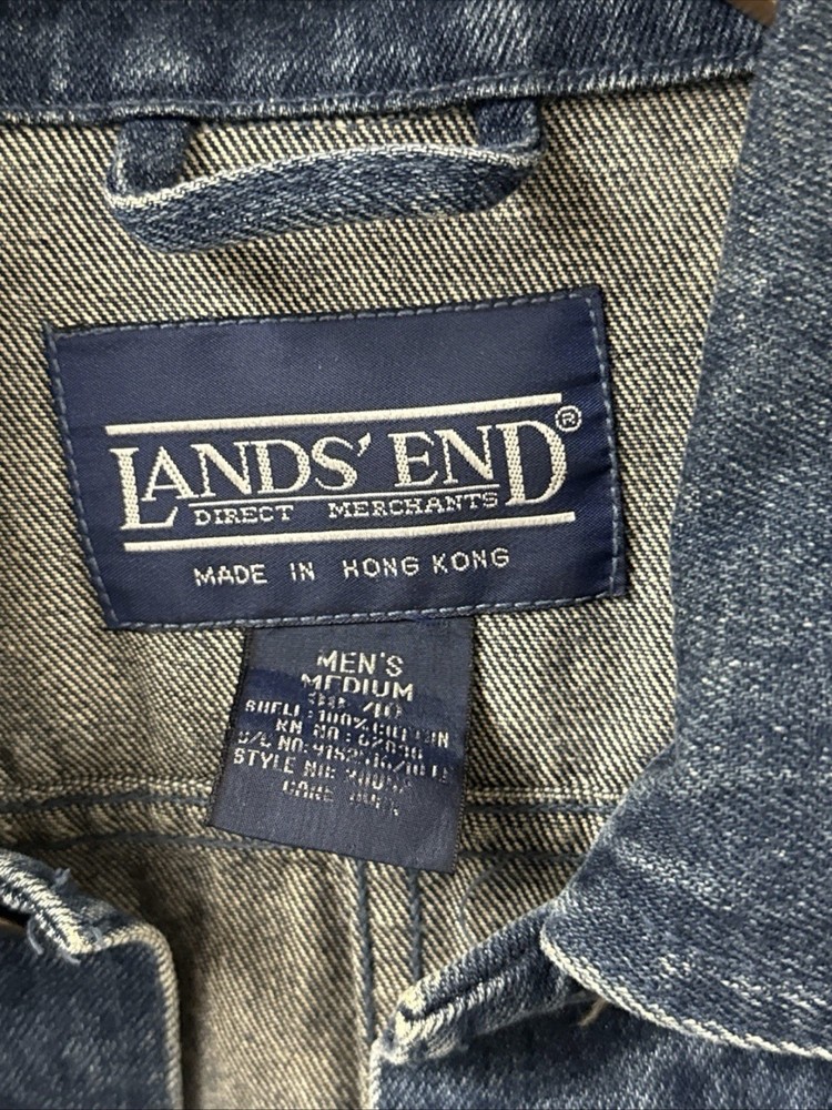 Lands' End Men's Dark Blue Denim Button Up Jacket Size Medium