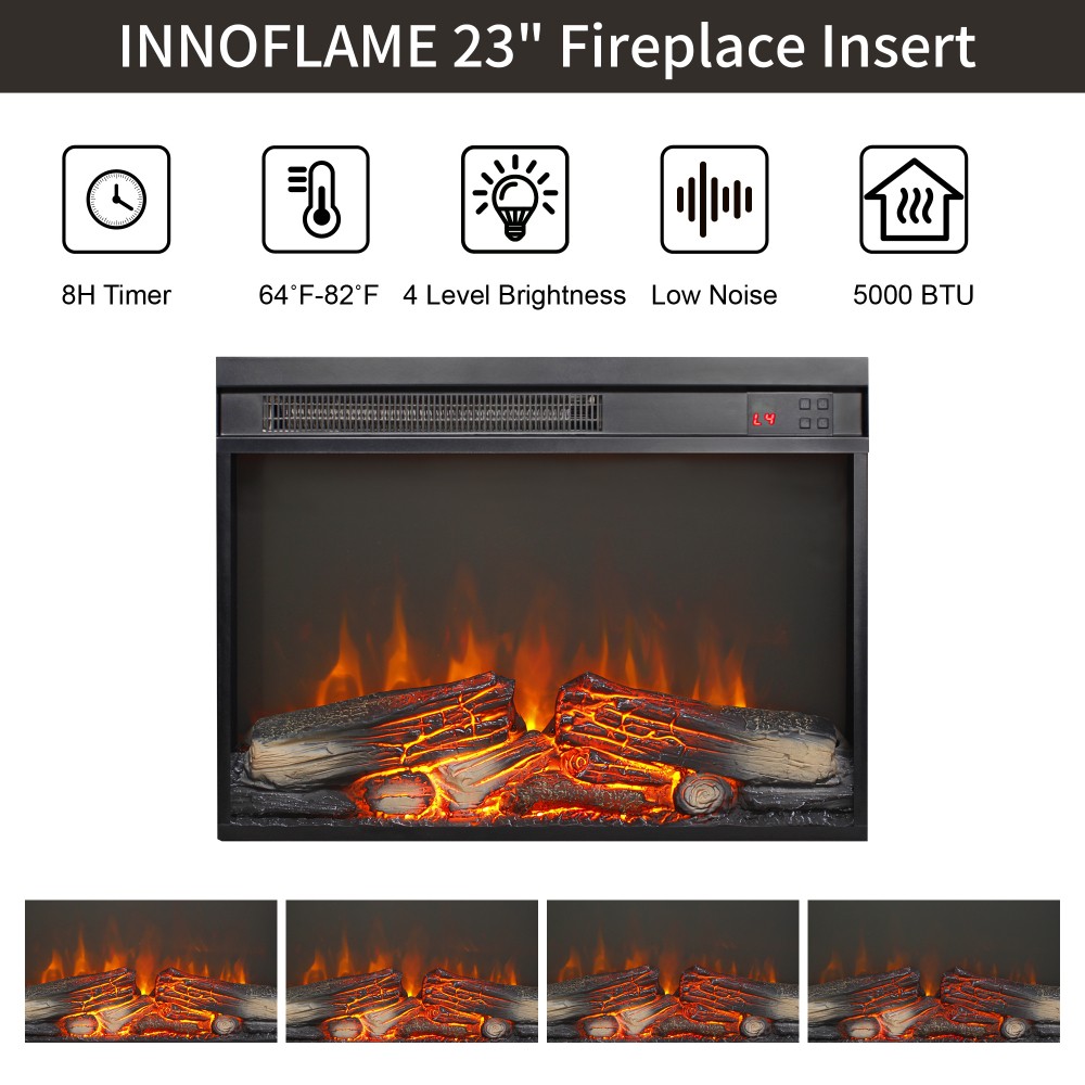 23''electric Fireplace Insert Ultra Thin Heater w Realistic Flame Remote Control