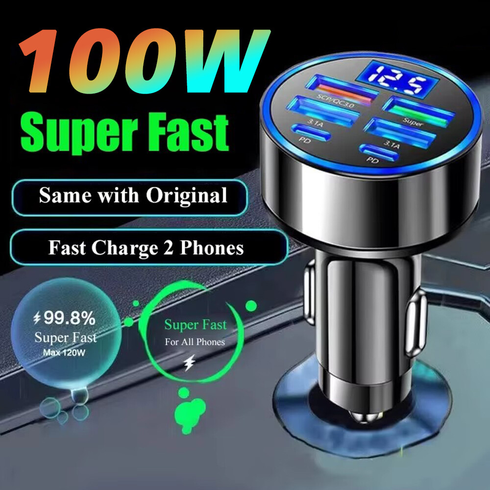 Fast Car Charger Adapter 4USB+2Type C Lighter Socket Adapter For Iphone Samsung
