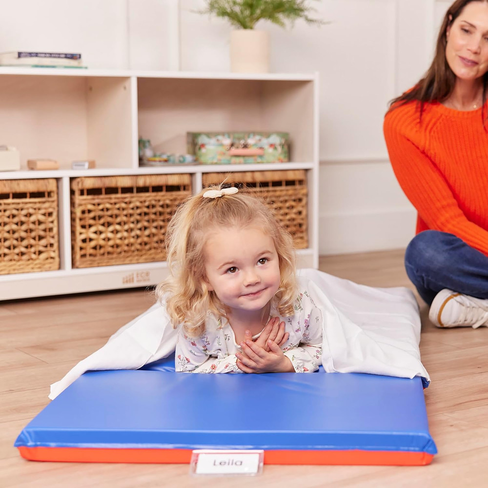Premium Folding Rest Mat, 3-Section, 2In, Sleeping Pad, Blue/Red