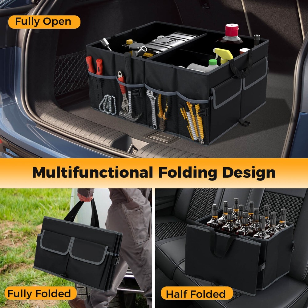Car Trunk Organizer 13 Gallon Collapsible Cargo Storage Box w/ Removable Divider