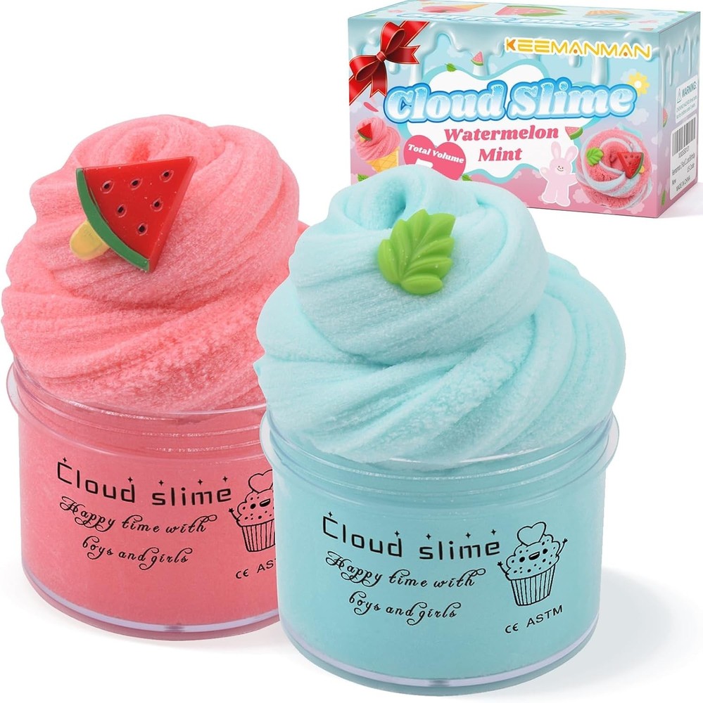 Creative 2 Pack Cloud Slime with Watermelon & Mint Charms - Perfect Kids Gift