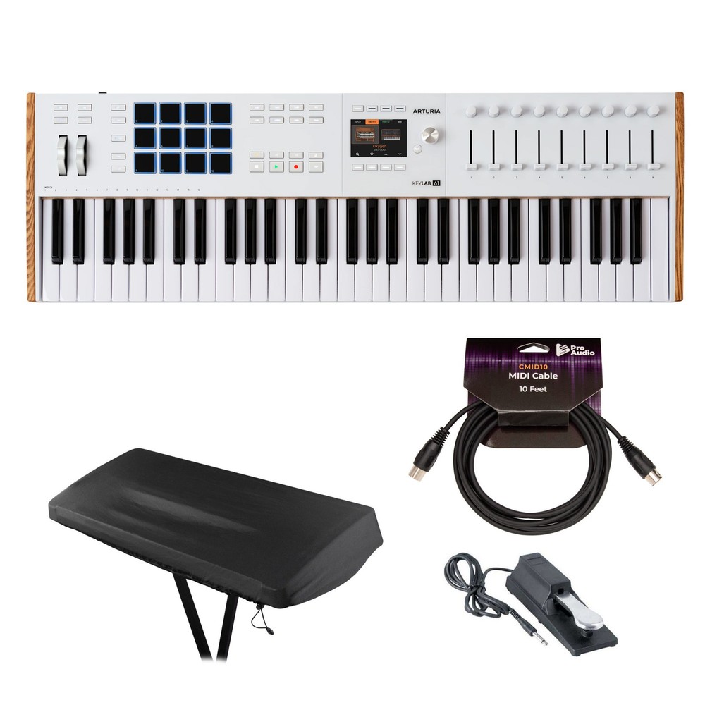 Arturia KeyLab Mk3 61 Keyboard White MIDI Controller with DAW Integration Bundle