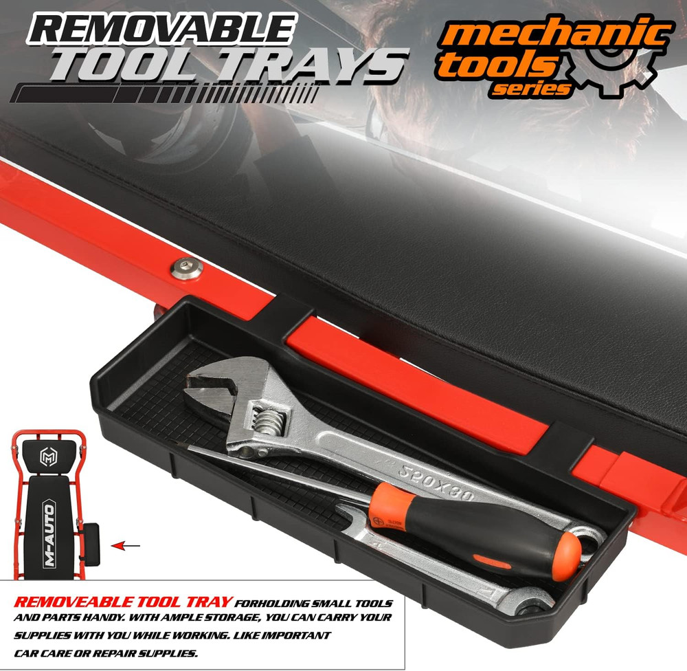 Heavy-Duty 42.5" Automotive Creeper with Adjustable Headrest & Tool Tray