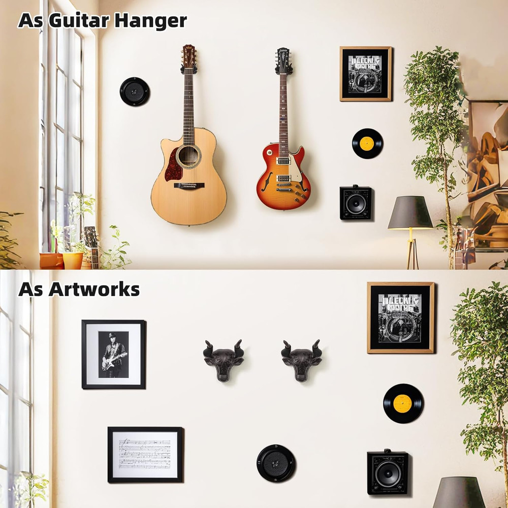 Guitar Wall Mount Hook 2 Pack, Cool Guitar Wall Hanger Cast Iron, Decorative Gui